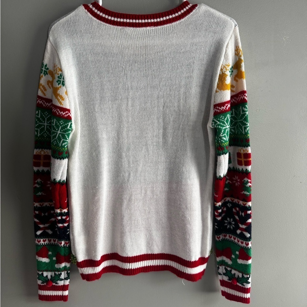 No Boundaries Festive White Sweater with Red and Green Accents - Picture 2 of 3